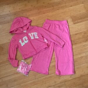 NWT Girls Size 6 Love Outfit - Sequin Zip Up Hoodie Top & Wide Leg Pants